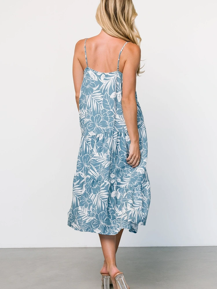 Floral Print Midi Sleeveless Slip Dress